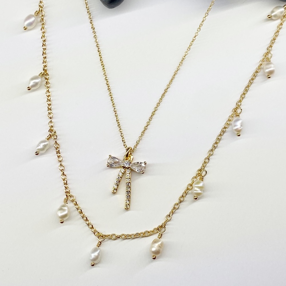 NEW FP x Luna Norte Fresh Water Pearl & bow Necklace Set - Picture 6 of 7